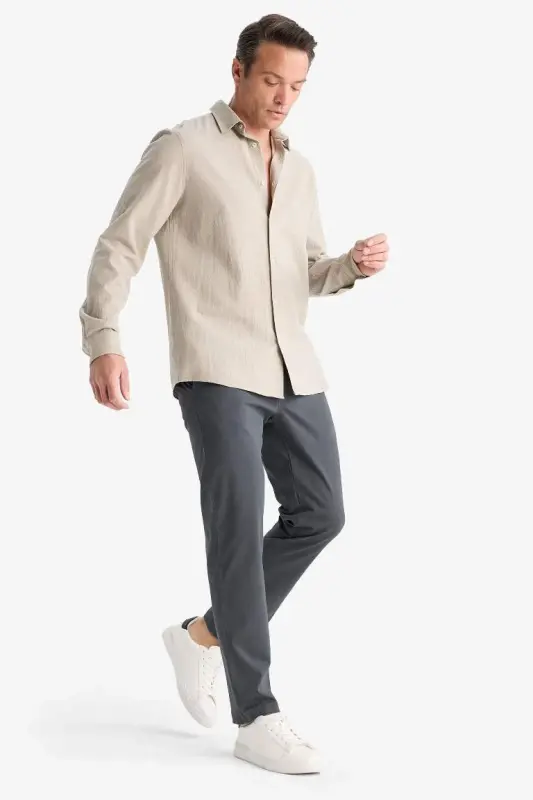 Regular Fit Normal Kesim Cepli Düz Paça Chino Pantolon-Antrasit - 4