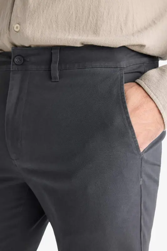 Regular Fit Normal Kesim Cepli Düz Paça Chino Pantolon-Antrasit - 6