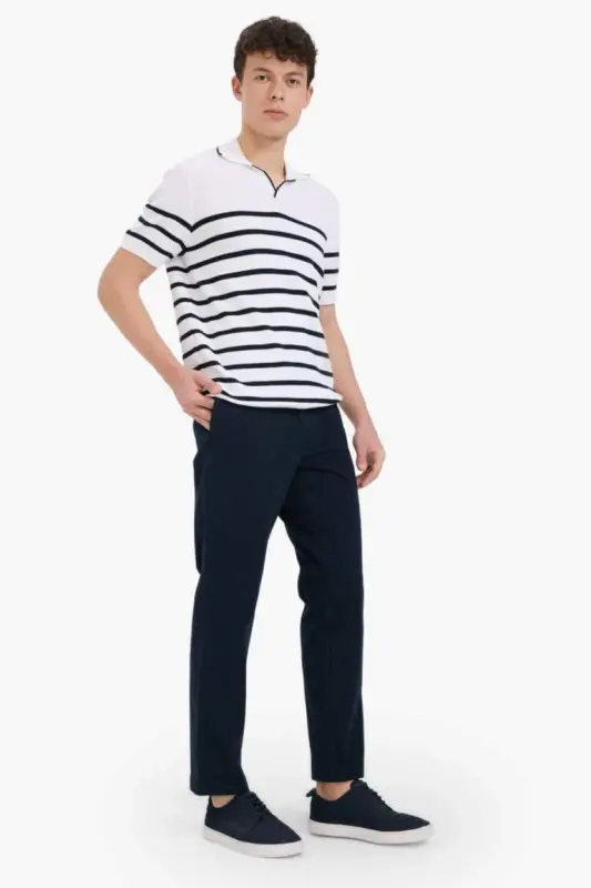 Regular Fit Normal Kesim Cepli Düz Paça Chino Pantolon-Lacivert - 3
