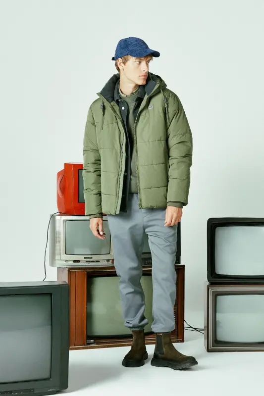 Regular Fit Normal Kesim Kapüşonlu Erkek Yeşil Şişme Mont - Olive Grove-L88BNYA61 - LEE