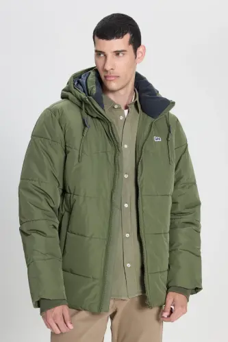 Regular Fit Normal Kesim Kapüşonlu Erkek Yeşil Şişme Mont - Olive Grove-L88BNYA61 - 6