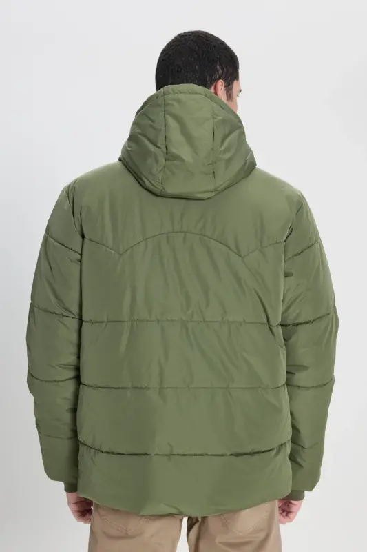 Regular Fit Normal Kesim Kapüşonlu Erkek Yeşil Şişme Mont - Olive Grove-L88BNYA61 - 8