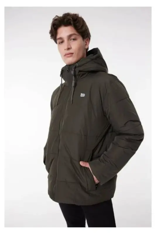 Regular Fit Normal Kesim Kapüşonlu Haki Şişme Mont - Green-L88BNYOJ - LEE