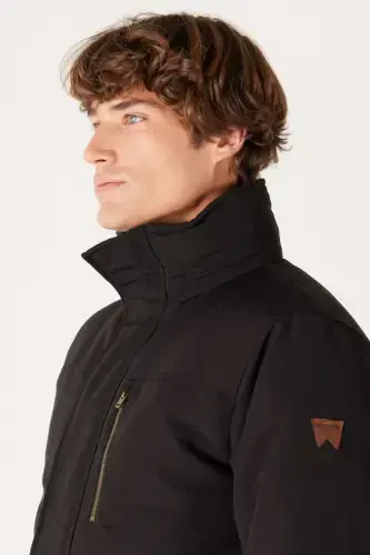 Regular Fit Normal Kesim Kapüşonlu Siyah Parka-Black - 3