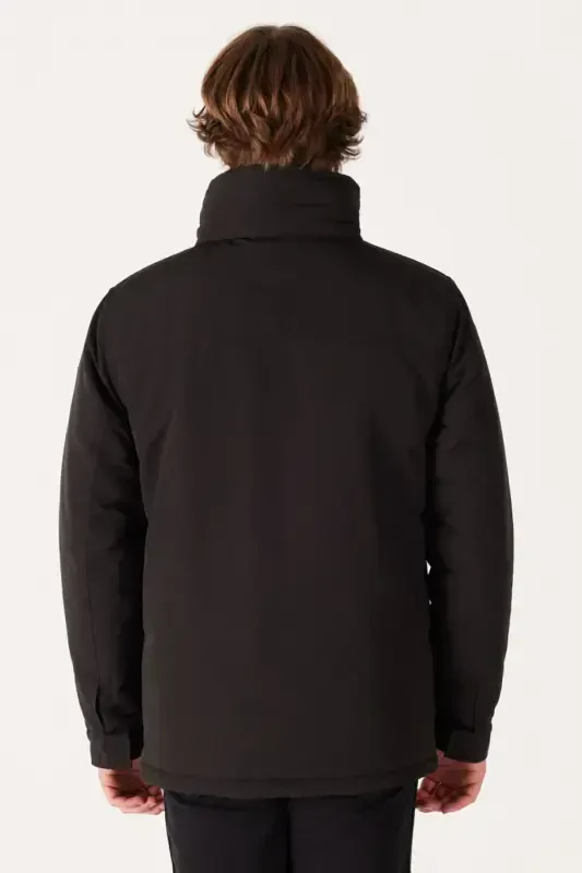Regular Fit Normal Kesim Kapüşonlu Siyah Parka-Black - 5
