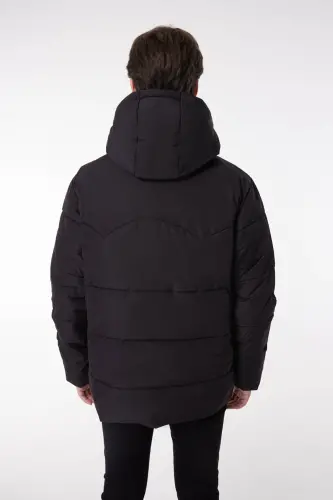 Regular Fit Normal Kesim Kapüşonlu Siyah Şişme Mont - Black-L88BNY01 - 4