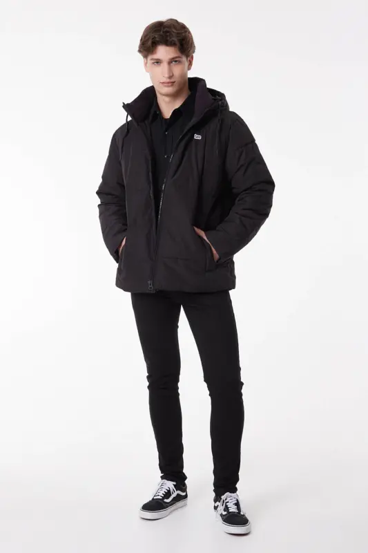 Regular Fit Normal Kesim Kapüşonlu Siyah Şişme Mont - Black-L88BNY01 - LEE