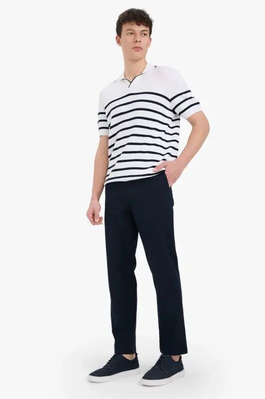 Regular Fit Normal Kesim Toʻgʻri Pochali Chino Shim - Toʻq koʻk - 2