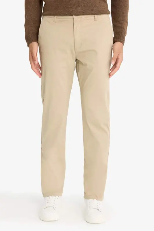 Regular Fit Normal Kesim Yazlık Düz Paça Chino Kanvas Pantolon-Kum - 5