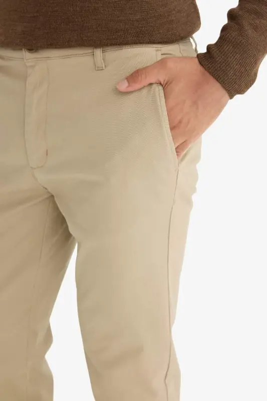 Regular Fit Normal Kesim Yazlık Düz Paça Chino Kanvas Pantolon-Kum - 6