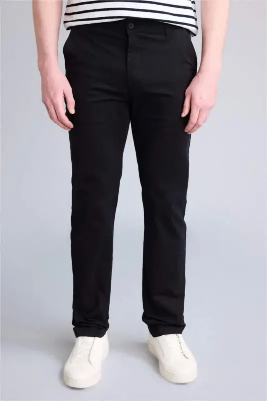 Regular Fit Normal Kesim Yazlık Düz Paça Chino Kanvas Pantolon-Siyah - 3