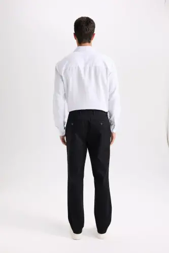 Regular Fit Normal Kesim Yazlık Düz Paça Chino Kanvas Pantolon-Siyah - 3