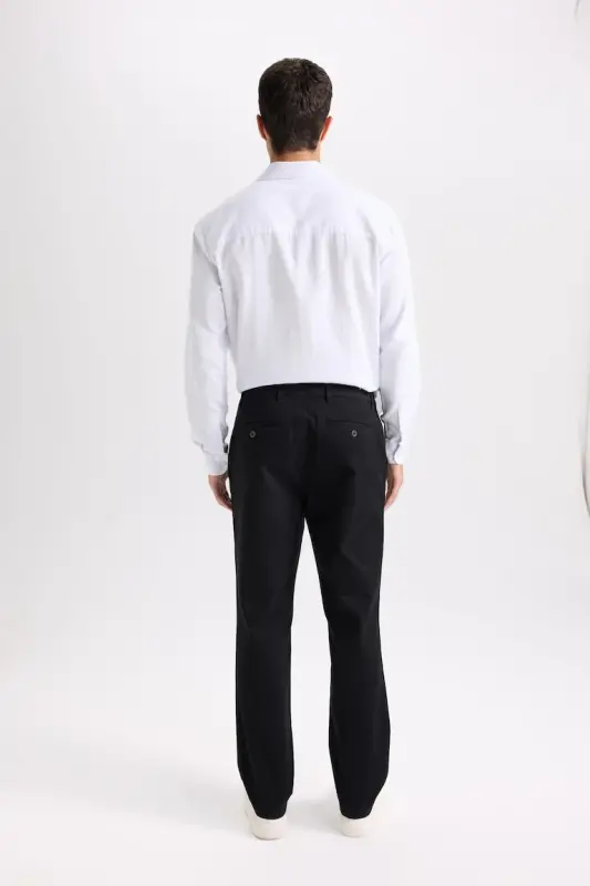 Regular Fit Normal Kesim Yazlık Düz Paça Chino Kanvas Pantolon-Siyah - 3