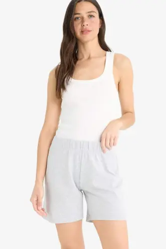 Regular Fit Нормальная Талия Прямые Штанины Базовые Однотонные Шорты Бермуды - Серый Меланж - 2