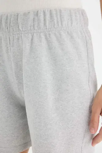 Regular Fit Нормальная Талия Прямые Штанины Базовые Однотонные Шорты Бермуды - Серый Меланж - 5