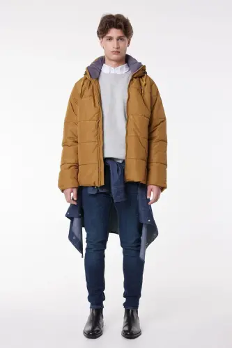 Regular Fit Нормальный Крой Капюшон Горчичный Пуховик-Горчица - LEE (1)