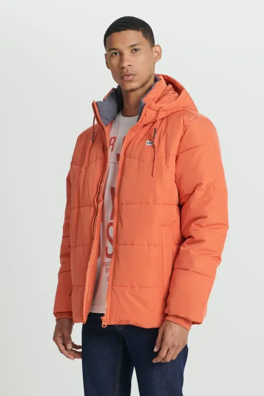 Regular Fit Нормальный Крой Капюшон Оранжевый Пуховик-Orange - 1