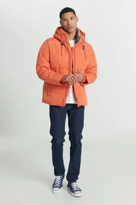 Regular Fit Нормальный Крой Капюшон Оранжевый Пуховик-Orange - 5