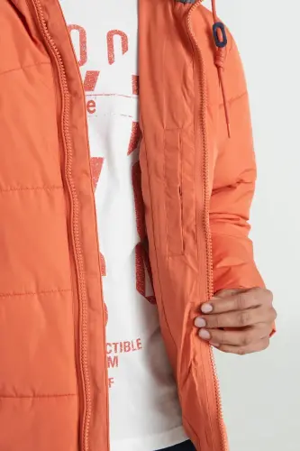Regular Fit Нормальный Крой Капюшон Оранжевый Пуховик-Orange - 7