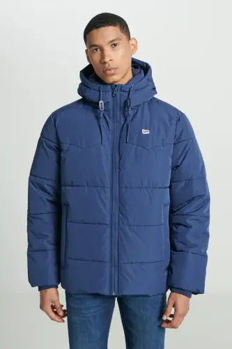 Regular Fit Нормальный Крой Капюшон Синий Пуховик-Navy - 2