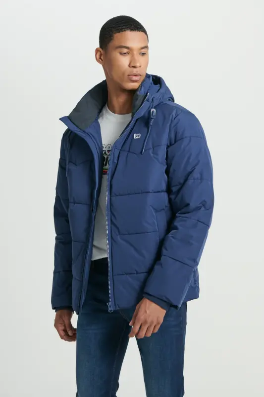 Regular Fit Нормальный Крой Капюшон Синий Пуховик-Navy - 8