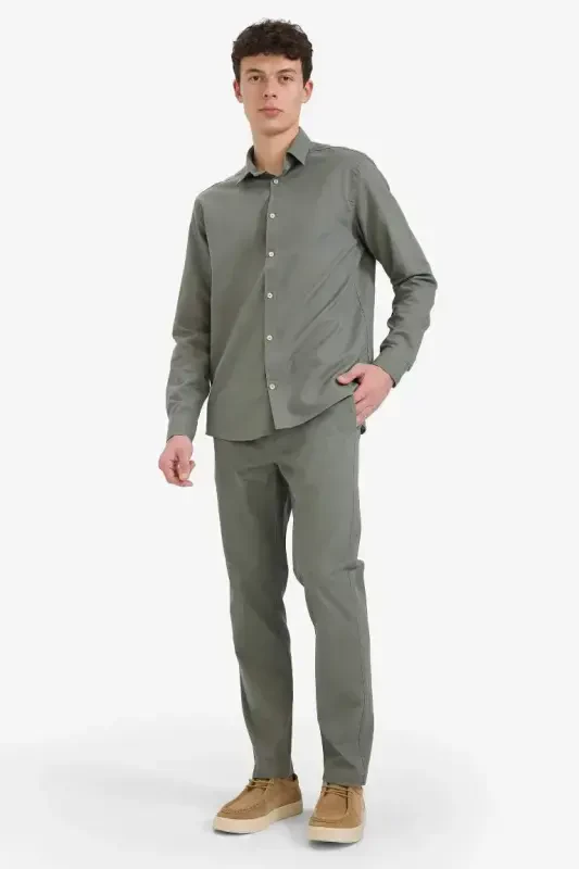 Regular Fit Нормальный Крой Летние Прямые Chino Брюки Канвас - Хаки - 2