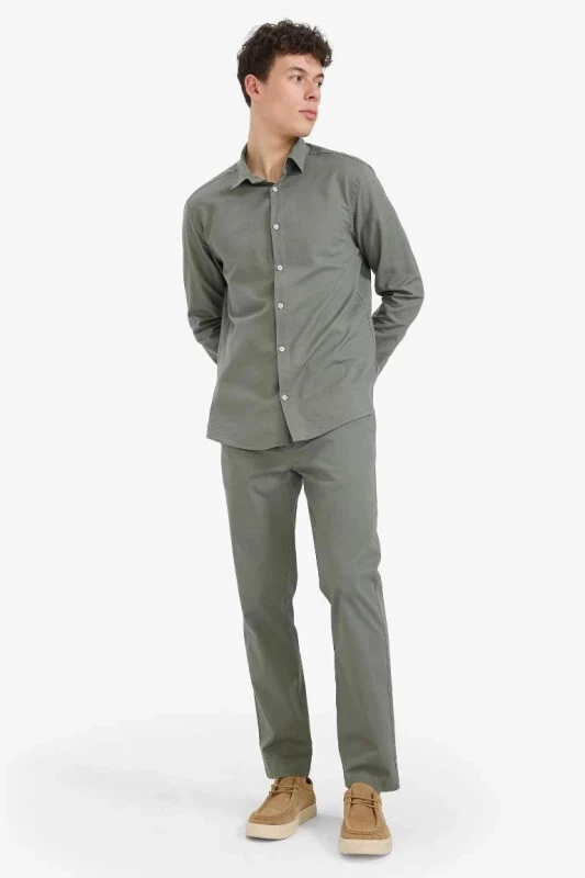 Regular Fit Normal Kesim Yazlık Düz Paça Chino Kanvas Pantolon-Haki - 1