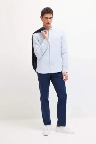 Regular Fit Oddiy Kesim Yozgi Tekis Paça Chino Kanvas Shimlar To'q ko'k - 5