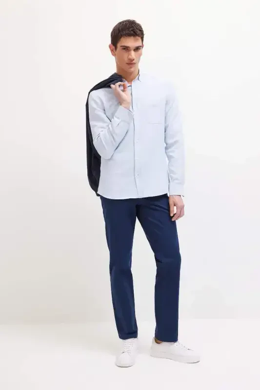 Regular Fit Oddiy Kesim Yozgi Tekis Paça Chino Kanvas Shimlar To'q ko'k - 5