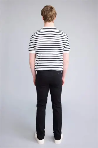 Regular Fit Oddiy Kesim Yozgi Toʻgʻri Pochali Chino Kanvas Shim - Qora - 4