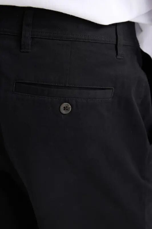 Regular Fit Oddiy Kesim Yozgi Toʻgʻri Pochali Chino Kanvas Shim - Qora - 2