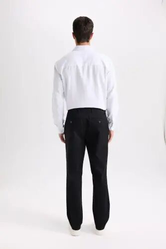 Regular Fit Oddiy Kesim Yozgi Toʻgʻri Pochali Chino Kanvas Shim - Qora - 3
