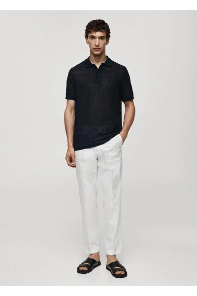 Regular fit openwork knitted polo shirt - 2