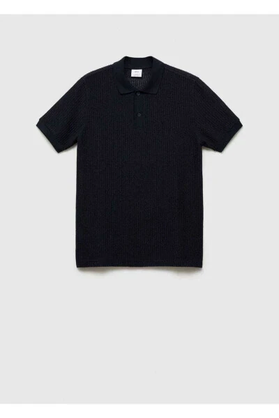 Regular fit openwork knitted polo shirt - 3