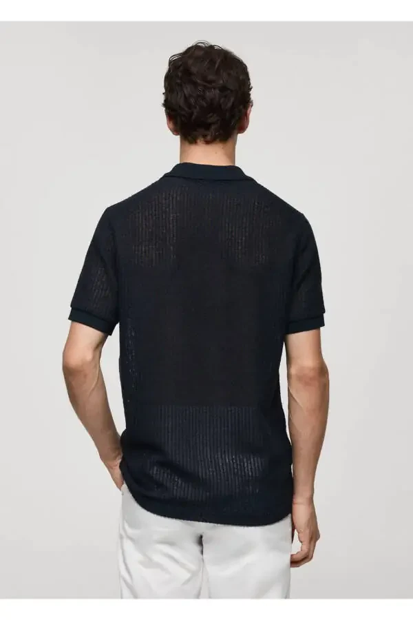 Regular fit openwork knitted polo shirt - 4