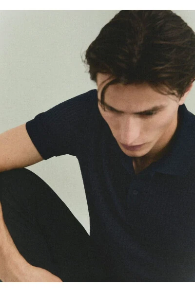 Regular fit openwork knitted polo shirt - 7