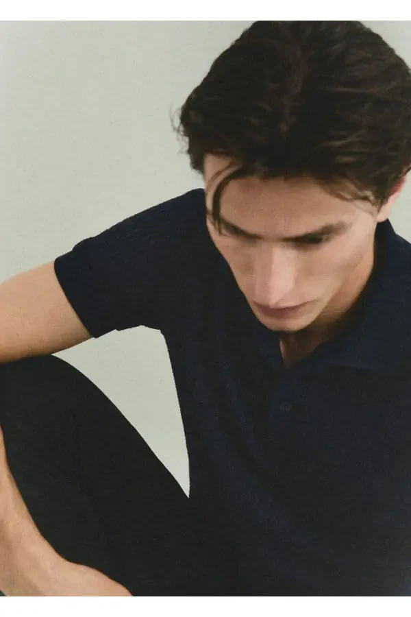 Regular fit openwork knitted polo shirt - 7