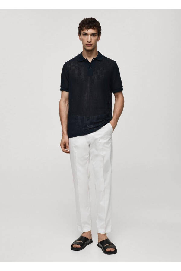 Regular fit openwork knitted polo shirt - 2