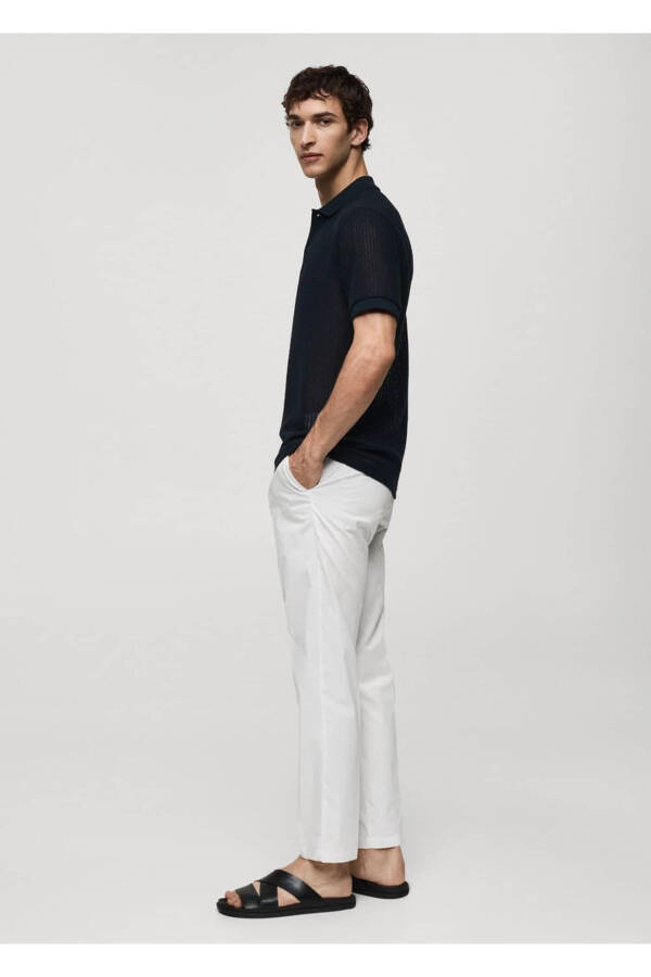 Regular fit openwork knitted polo shirt - 8