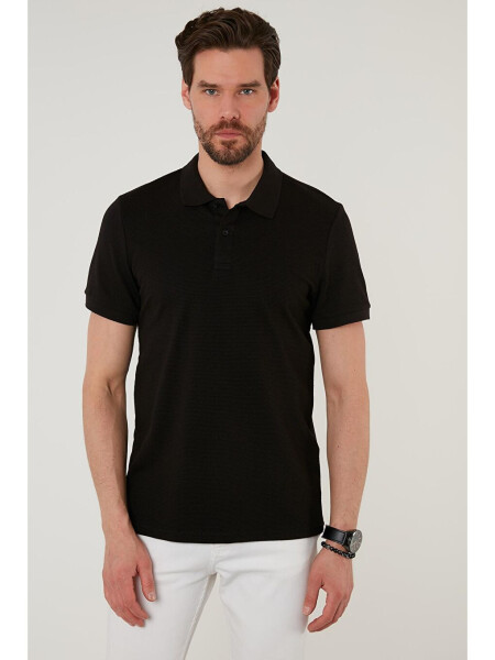 Siyah Regular Fit Pamuklu Düğmeli Polo Tişört 5902326-Siyah - 8