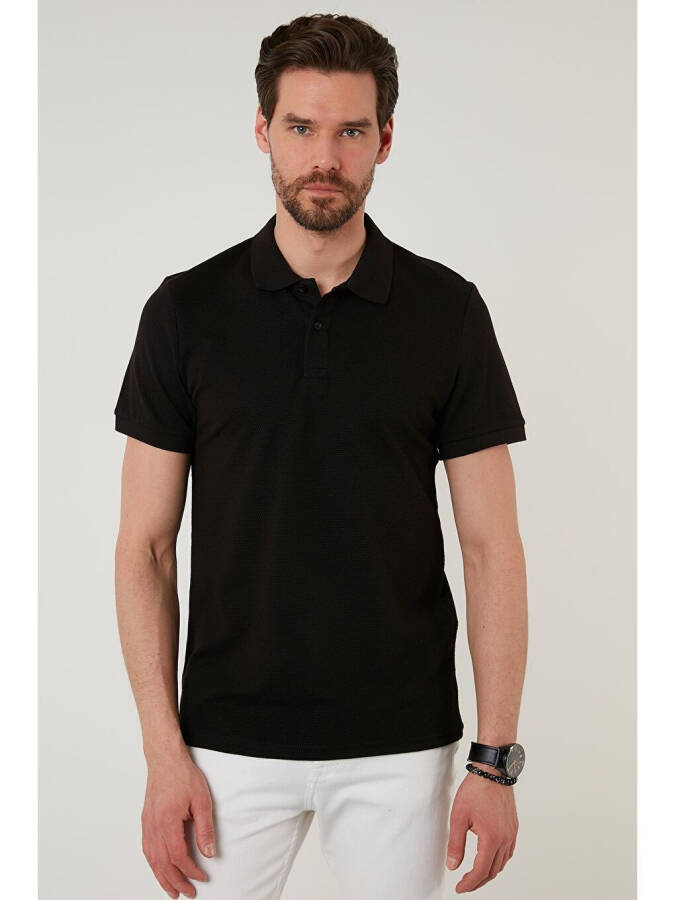 Siyah Regular Fit Pamuklu Düğmeli Polo Tişört 5902326-Siyah - 9