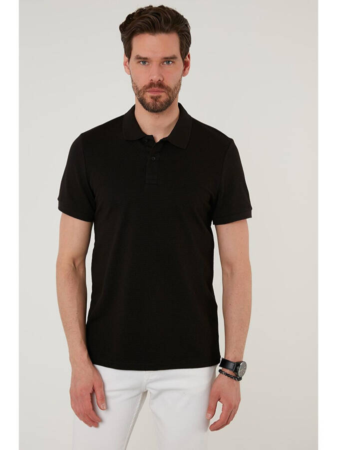 Siyah Regular Fit Pamuklu Düğmeli Polo Tişört 5902326-Siyah - 3