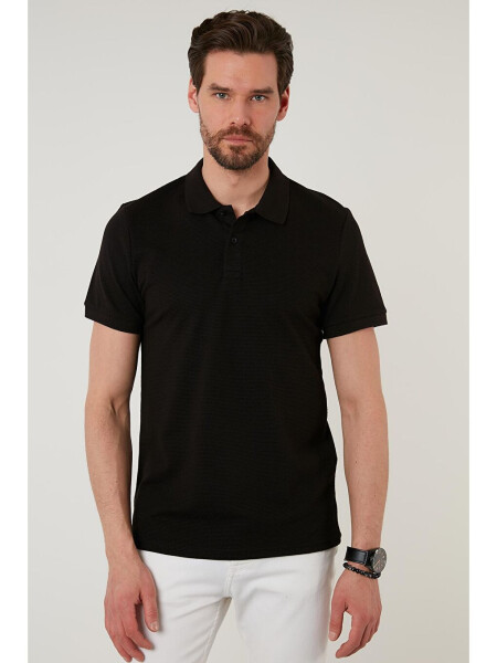 Siyah Regular Fit Pamuklu Düğmeli Polo Tişört 5902326-Siyah - 4