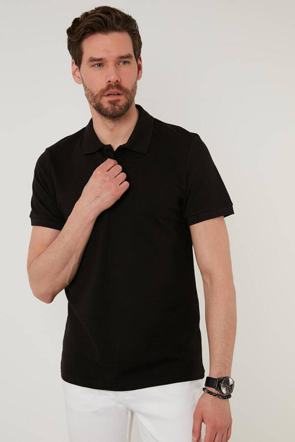 Siyah Regular Fit Pamuklu Düğmeli Polo Tişört 5902326-Siyah - 12