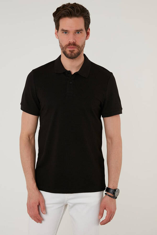 Siyah Regular Fit Pamuklu Düğmeli Polo Tişört 5902326-Siyah - 13