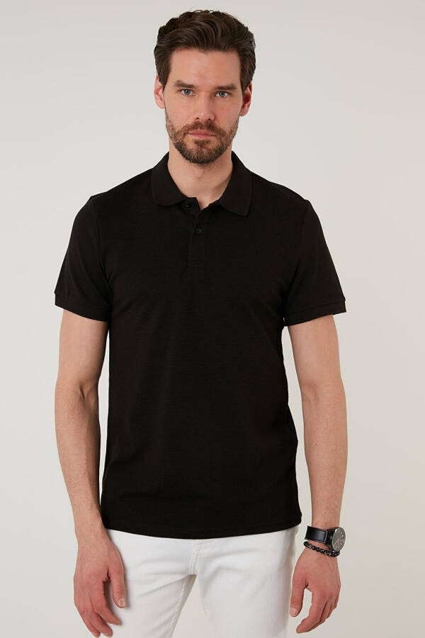 Siyah Regular Fit Pamuklu Düğmeli Polo Tişört 5902326-Siyah - 14
