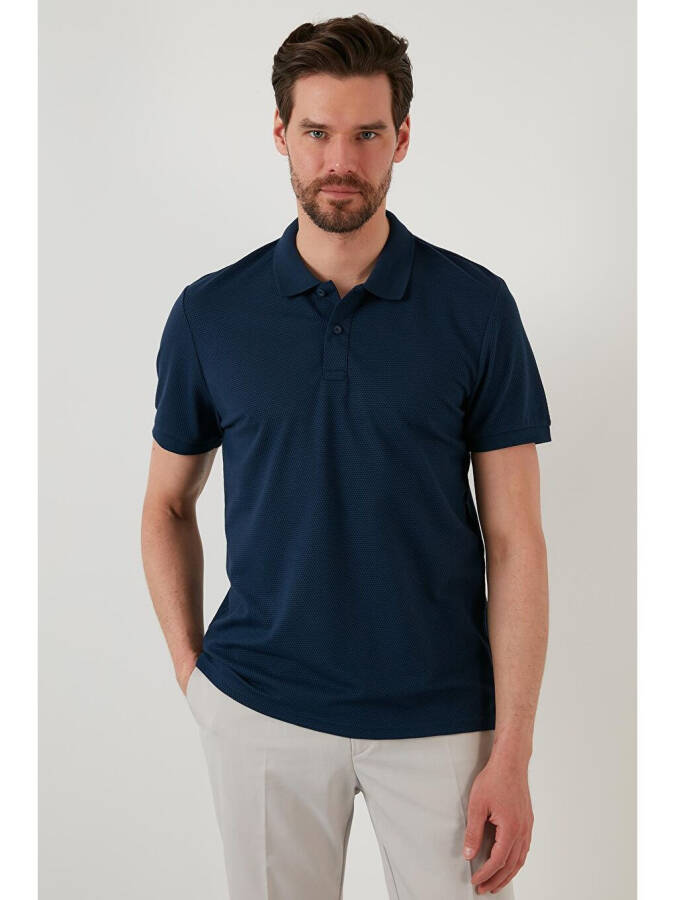 İndigo Regular Fit Pamuklu Düğmeli Polo Tişört 5902326-İndigo - 2