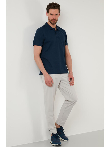 İndigo Regular Fit Pamuklu Düğmeli Polo Tişört 5902326-İndigo - 4