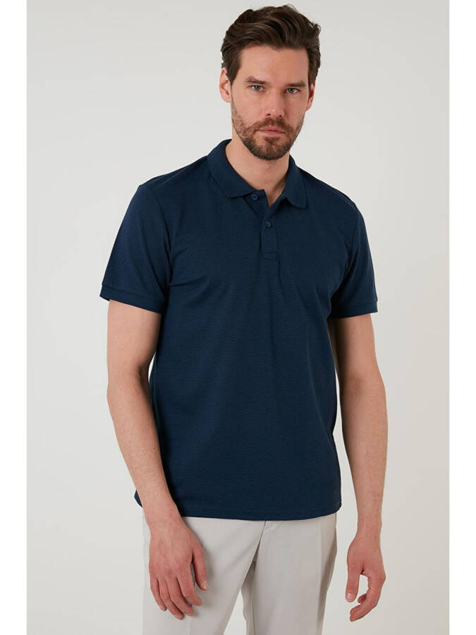 İndigo Regular Fit Pamuklu Düğmeli Polo Tişört 5902326-İndigo - 8