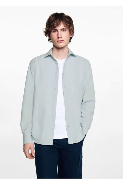 Regular Fit Pamuklu Gömlek-Gök Mavisi - MANGO TEEN